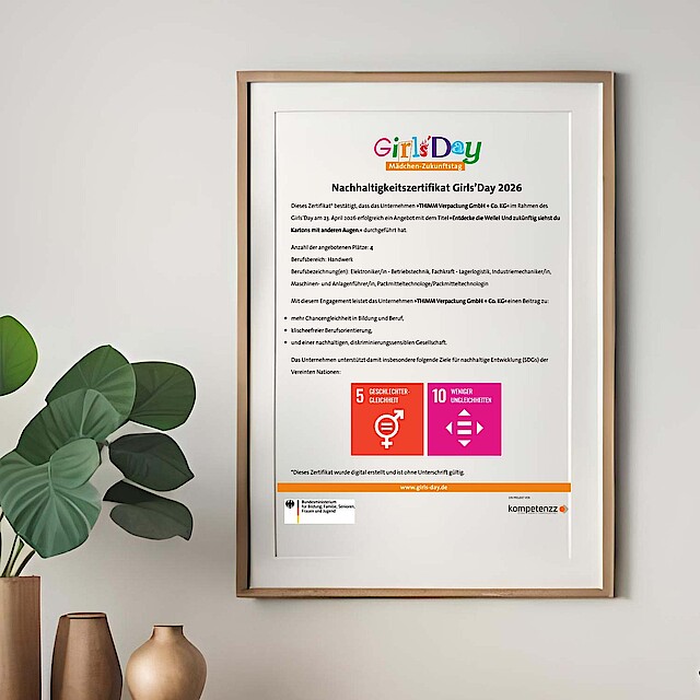 Nachhaltigkeitszertifikat Girls’Day 2026 für THIMM in Alzey